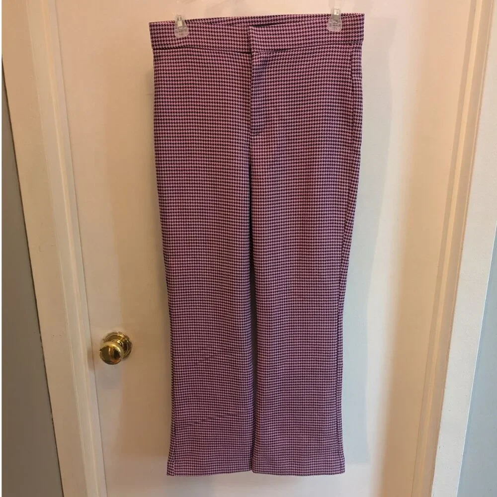 ZARA Women's M Pink/Purple Houndstooth Pull-on Pants, EUC - Picture 1 of 6